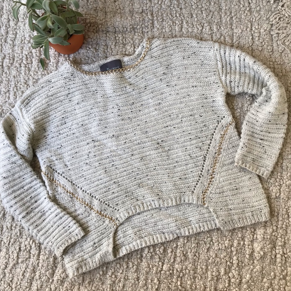 Metal chain detail oatmeal sweater w cutouts